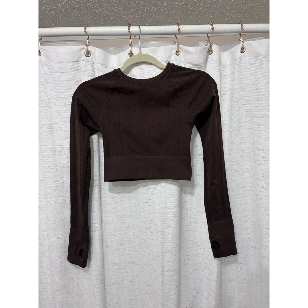 JoyLab Brown Athletic Seamless Long Sleeve Crop Top Sporty Gym Thumbholes Small
